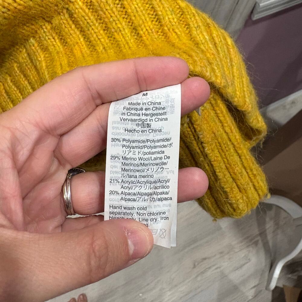 J. Crew Alpaca-Blend Mustard Yellow Crewneck Sweater AR942 Medium Knit - Picture 3 of 7